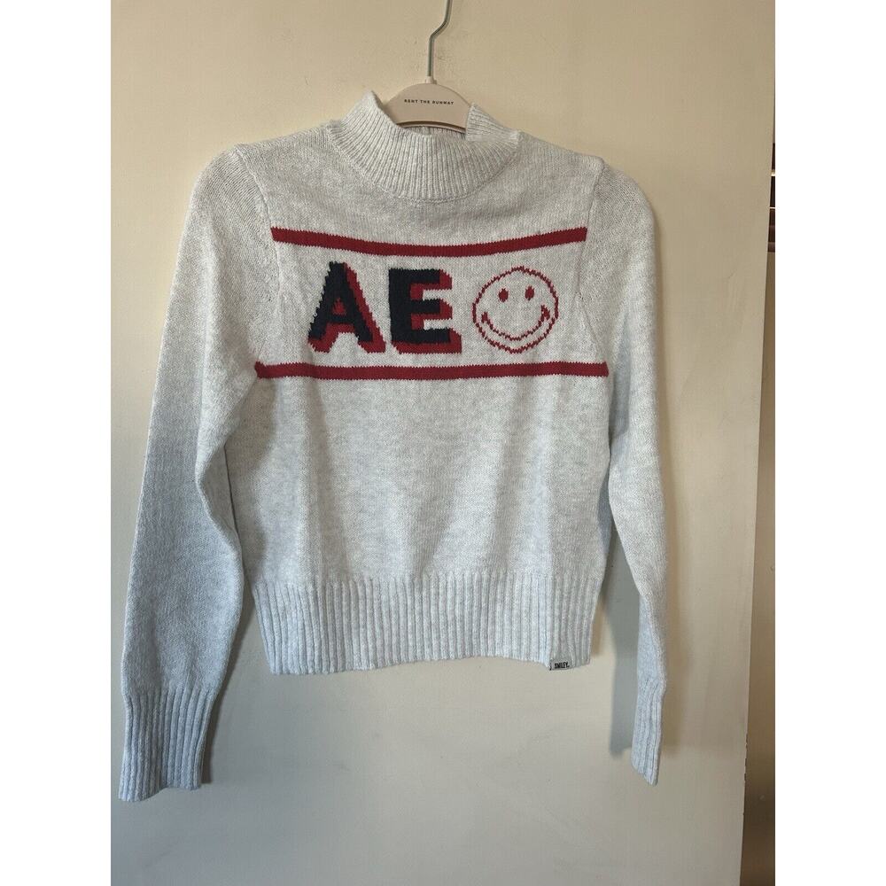 $60 NWT American Eagle AE Smiley Face Mock Neck Long Sleeve Knit Sweater Size M